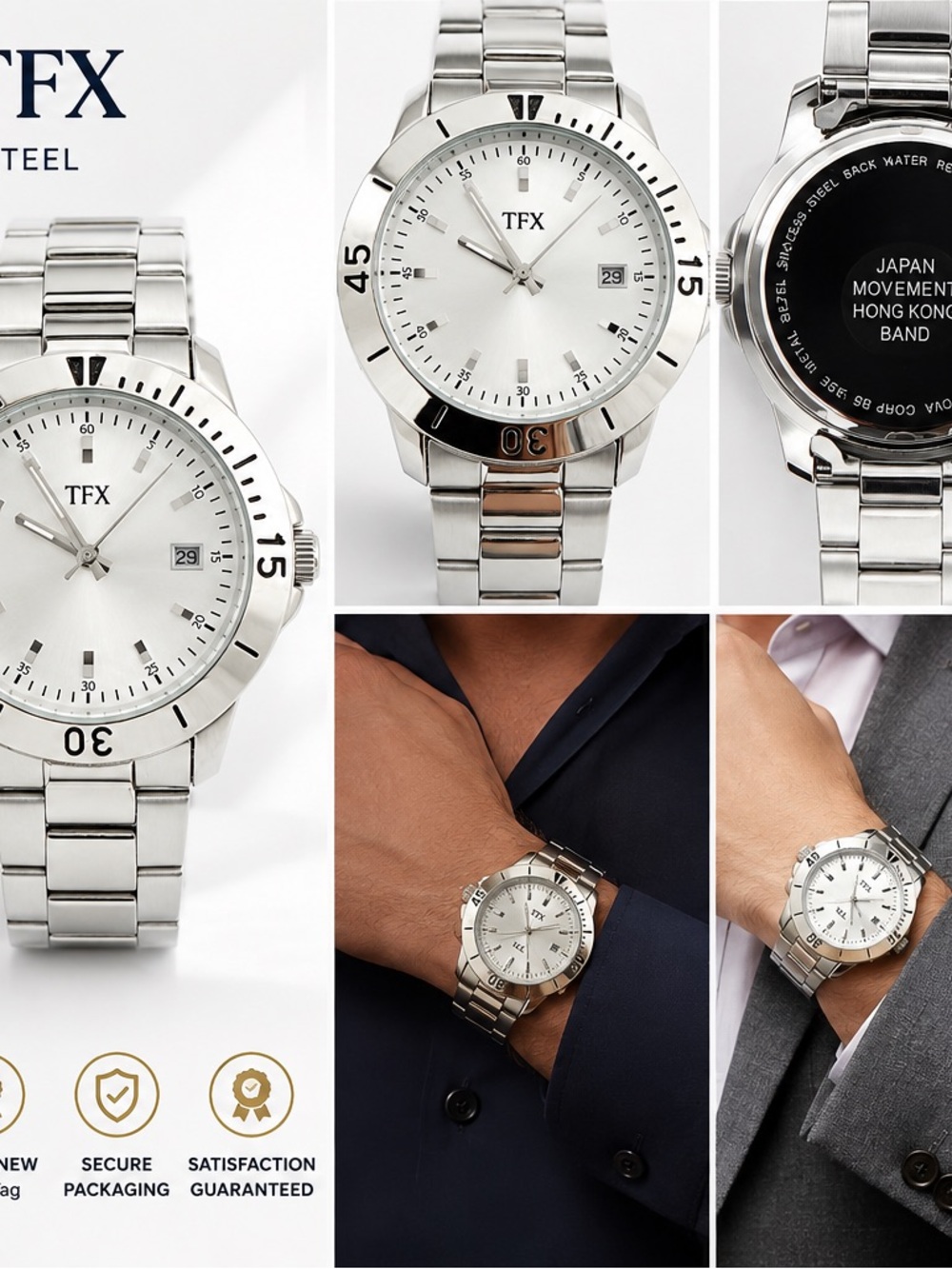 Men’s Silver Stainless Steel Bracelet Watch - Silver Dial
